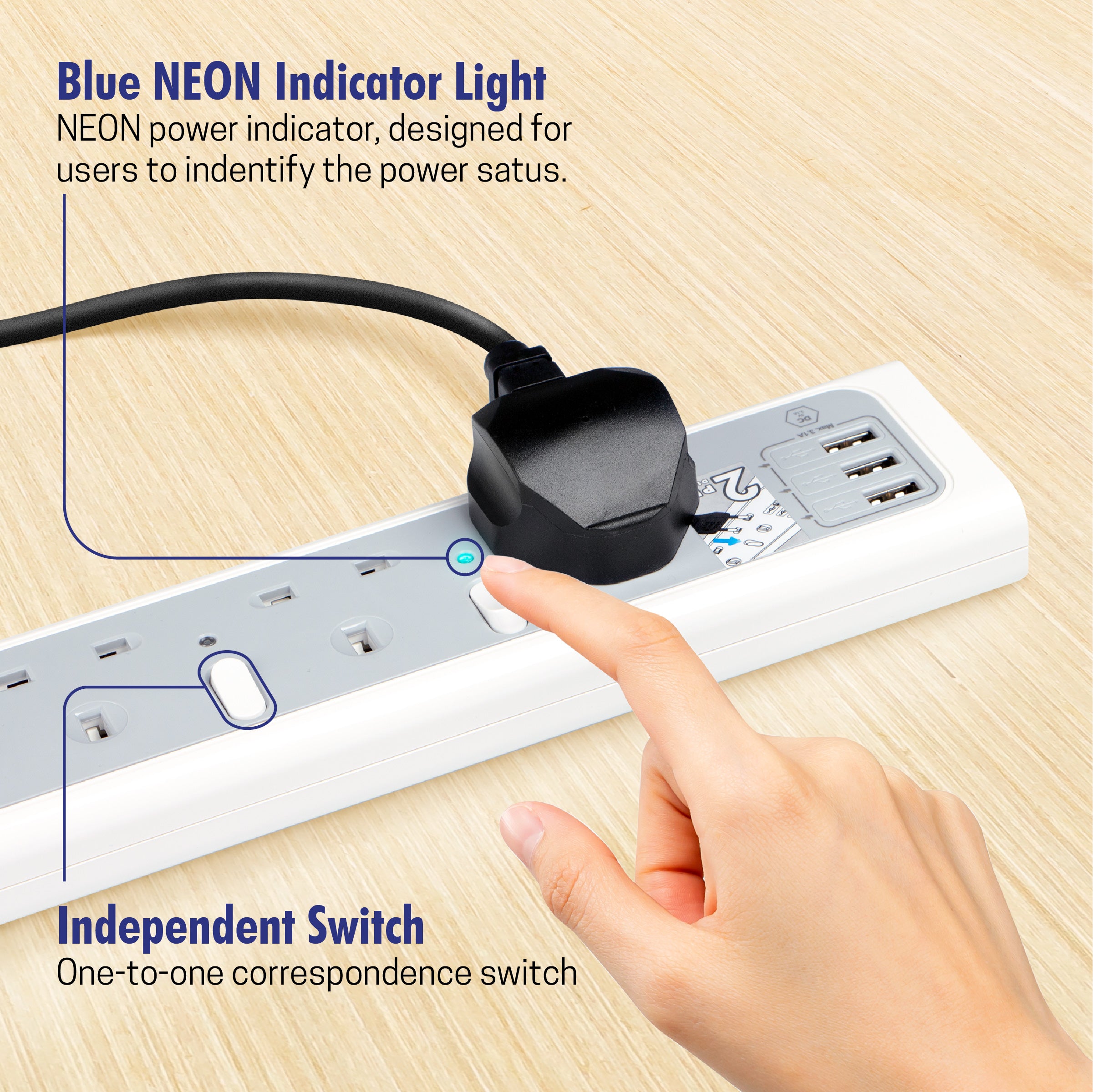 Daiyo DE 298 Surge Protected USB 4 Way Extension Socket