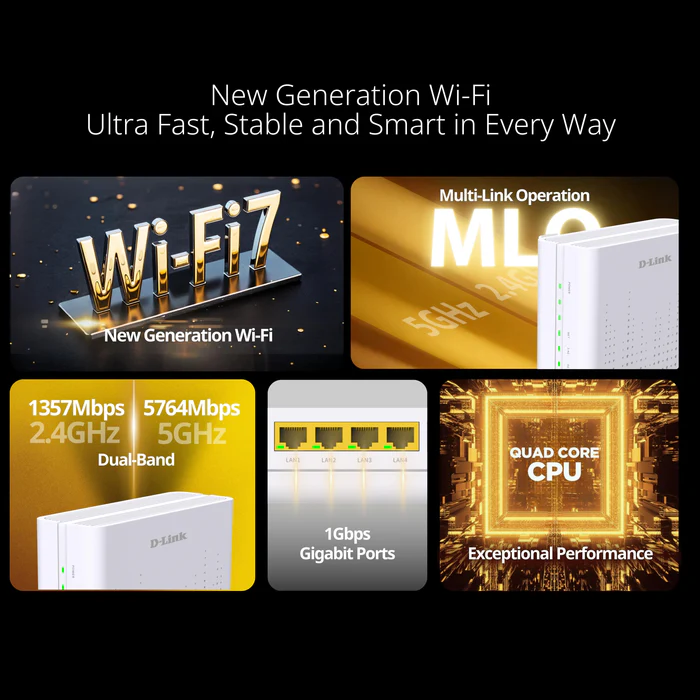 D-Link BE7200 Wi-Fi 7 4x4, 10Gx2 Gigabit Mesh Router