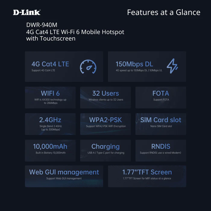 D-LINK 4G LTE Cat4 Wi-Fi 6 Mobile Wi-Fi Hotspot