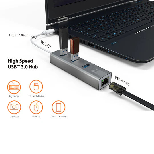 J5 CREATE USB-C® 3-Port Hub with Gigabit Ethernet