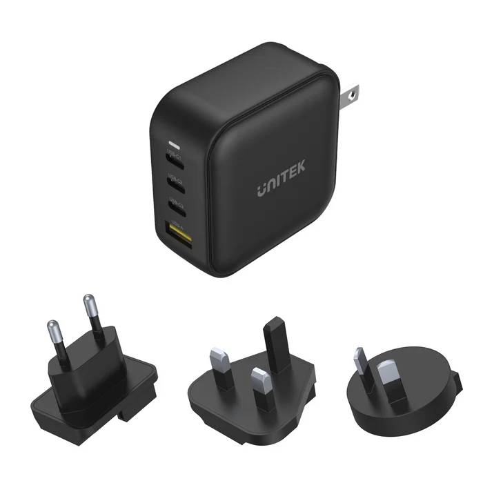 UNITEK TRAVEL QUAD GaN 4 Ports 100W Charger with USB PD and QC 3.0 in Black (Travel Charger)