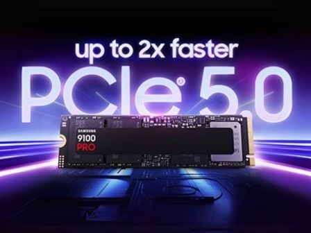 With the 9100 PRO it says "up to 2x faster" and "PCIe&reg; 5.0".