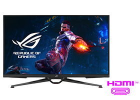 ASUS monitor next to an HDMI logo