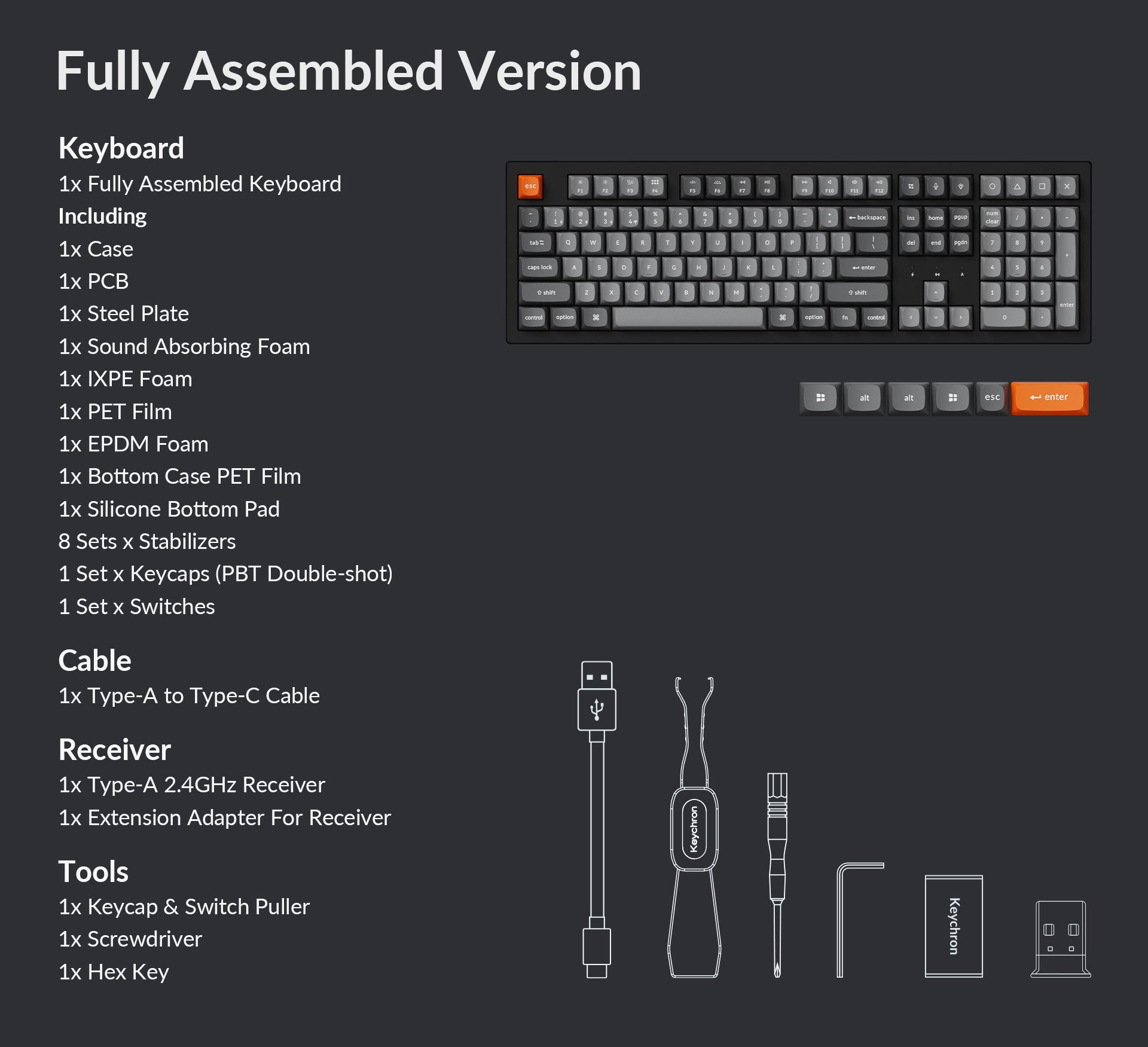Package list of the Keychron K10 Max Wireless Mechanical Keyboard K10-Max-Fully-assembled-package-list.jpg__PID:ceae79d8-c793-4af7-ac59-a4944bfbba94