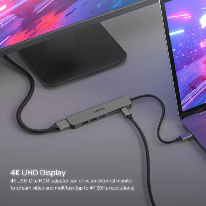 UNITEK uHUB S7+ 7-in-1 USB-C 5Gbps Hub with 4K HDMI and 100W Power Delivery