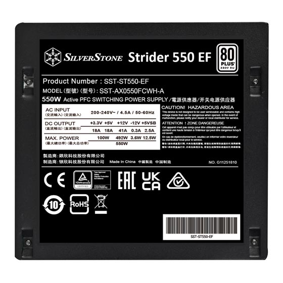 SilverStone Strider 550 EF 80 PLUS 230V EU 550W ATX (PS2) Power Supply