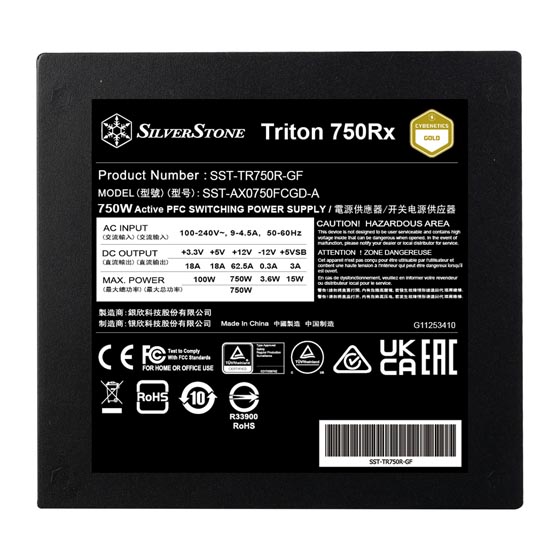 Silverstone Triton 750Rx Cybenetics Gold 750W PCIe 5 Fixed Cable ATX Power Supply