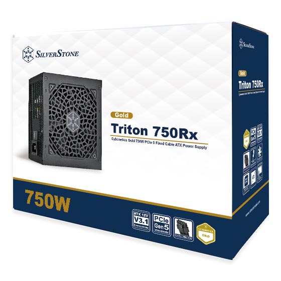 Silverstone Triton 750Rx Cybenetics Gold 750W PCIe 5 Fixed Cable ATX Power Supply