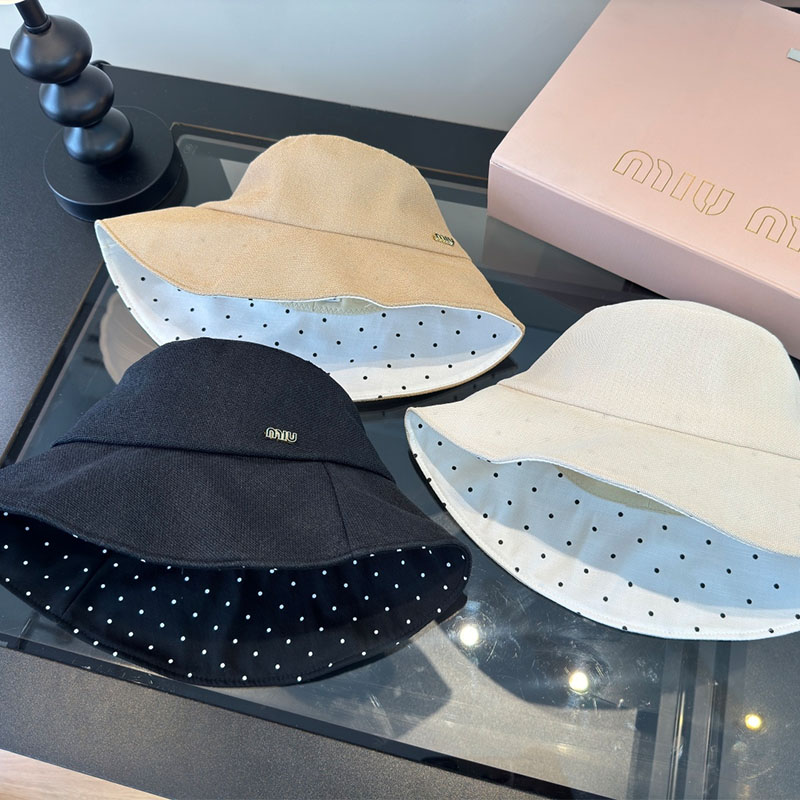 ミュウミュウ Miu Miu ドット柄リバーシブルバケットハット キャップ 3色 レディース
