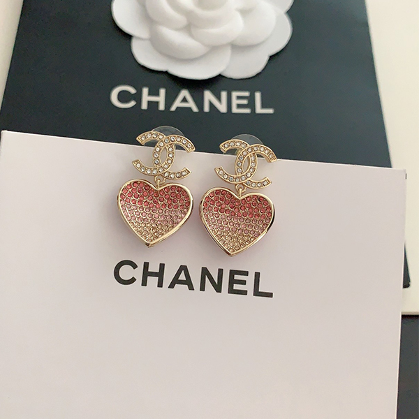 CHANEL シャネル ピアス ハートグ  フルラインストーン ラデーションピンク イヤリング レディース