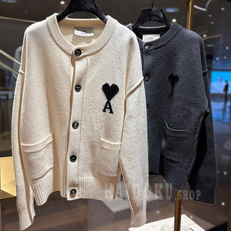 アミパリス AMI PARIS 26FW ハートロゴ ウール3色 ニットカーディガン メンズ