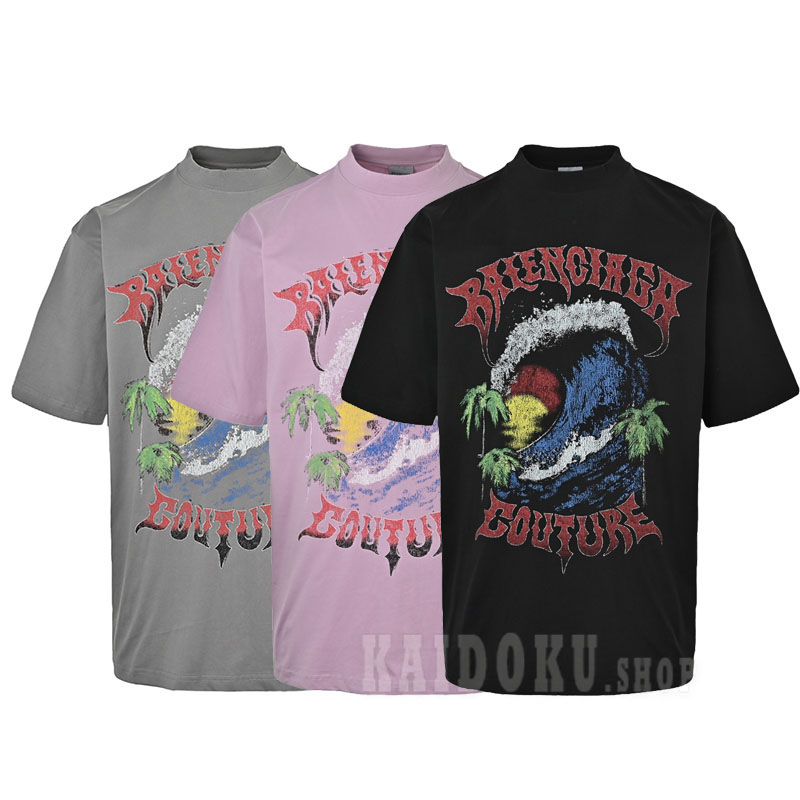 バレンシアガ Balenciaga プリント コットンジャージー Tシャツ 3色 メンズ＆レディース