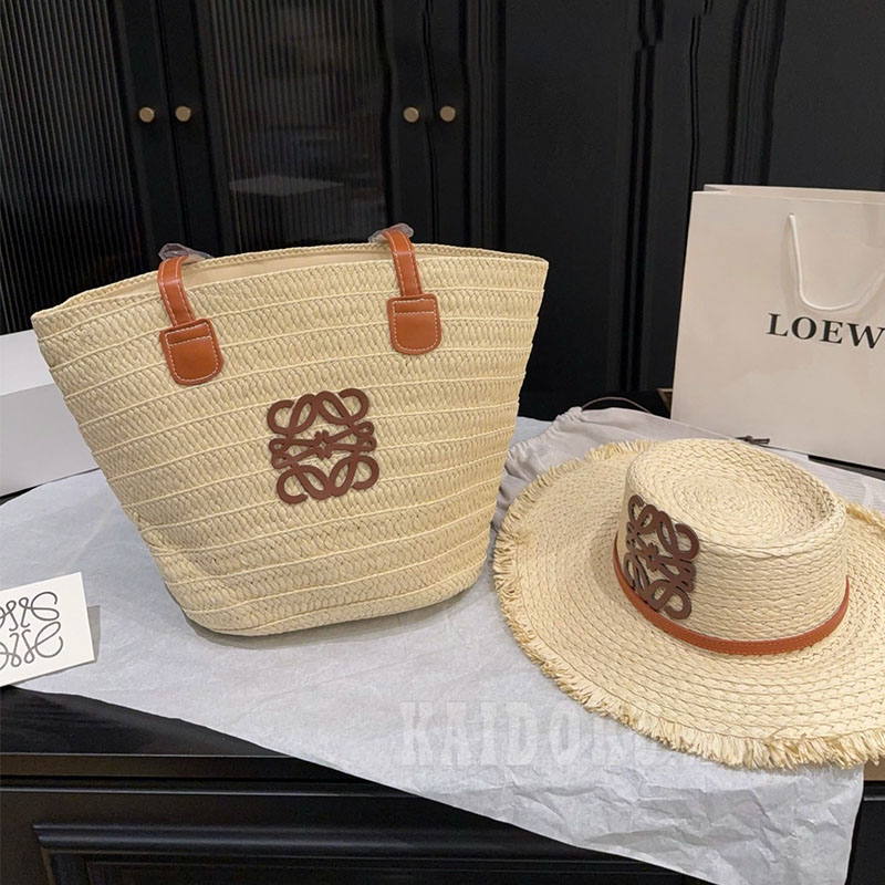 ロエベ LOEWE 麦わらトートバッグ+帽子 2点セット レディース