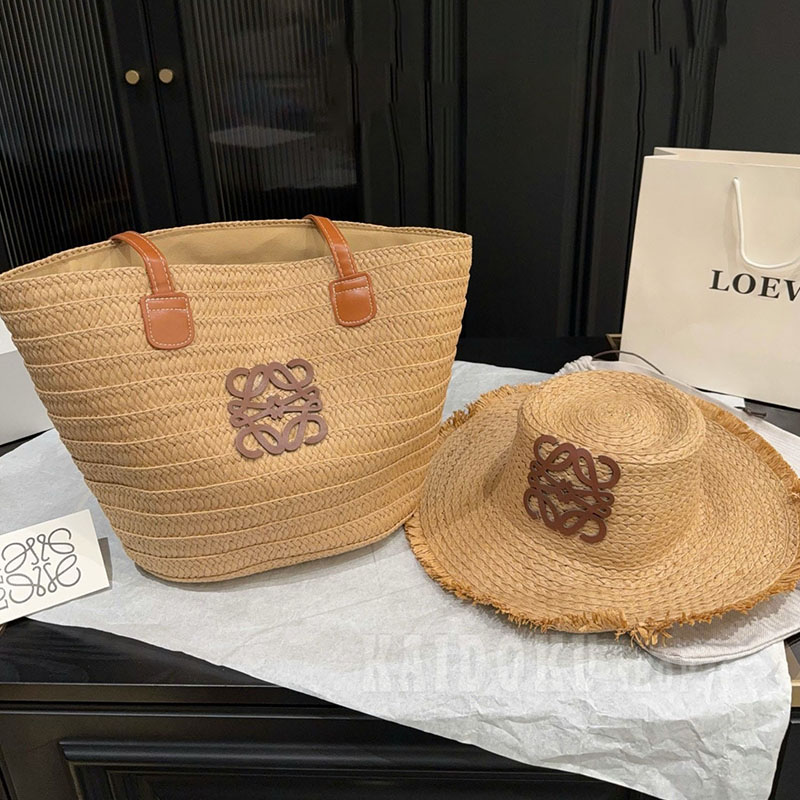 ロエベ LOEWE 麦わらトートバッグ+帽子 2点セット レディース