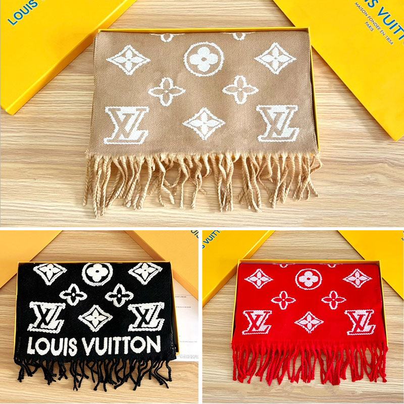 ルイヴィトン LOUIS VUITTON  マフラー 男女兼用 立体的なロゴが可愛いM90816 レディース