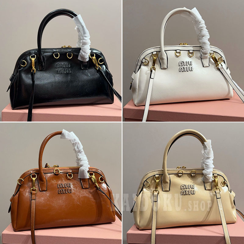 ミュウミュウMiu Miu レザー ハンドバッグ ボストン型 ショルダーストラップ付き レディース 4 色展開