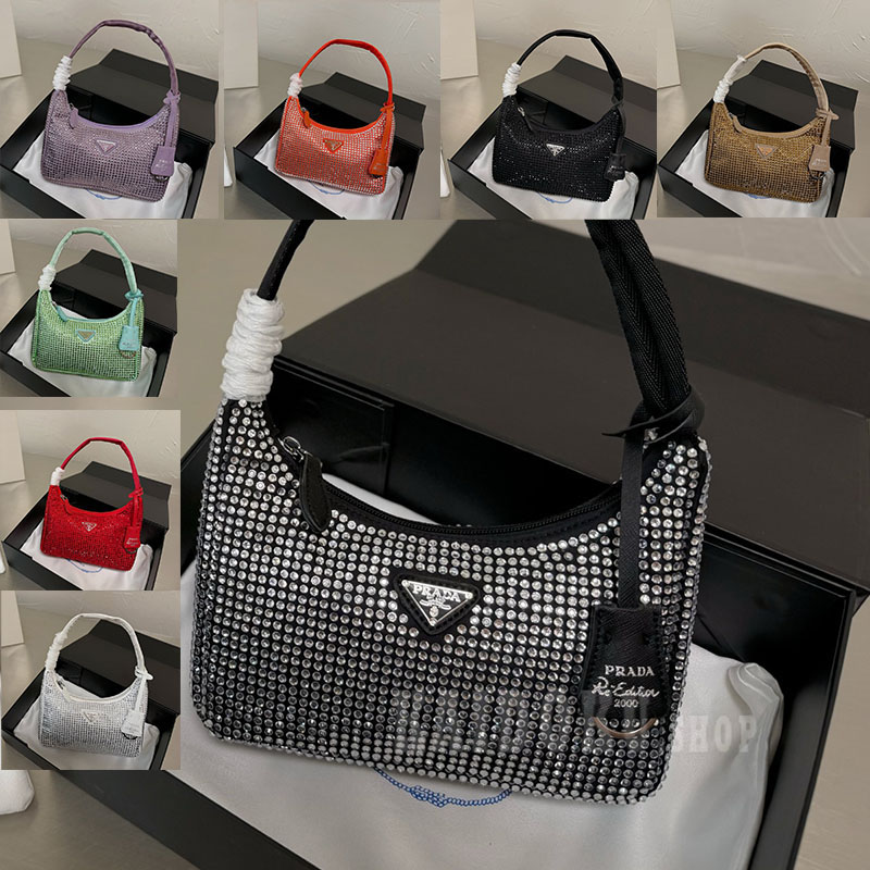 プラダ PRADA ミニ ハンドバッグ 華麗 クリスタル 8色 サテン ホーボー レディース