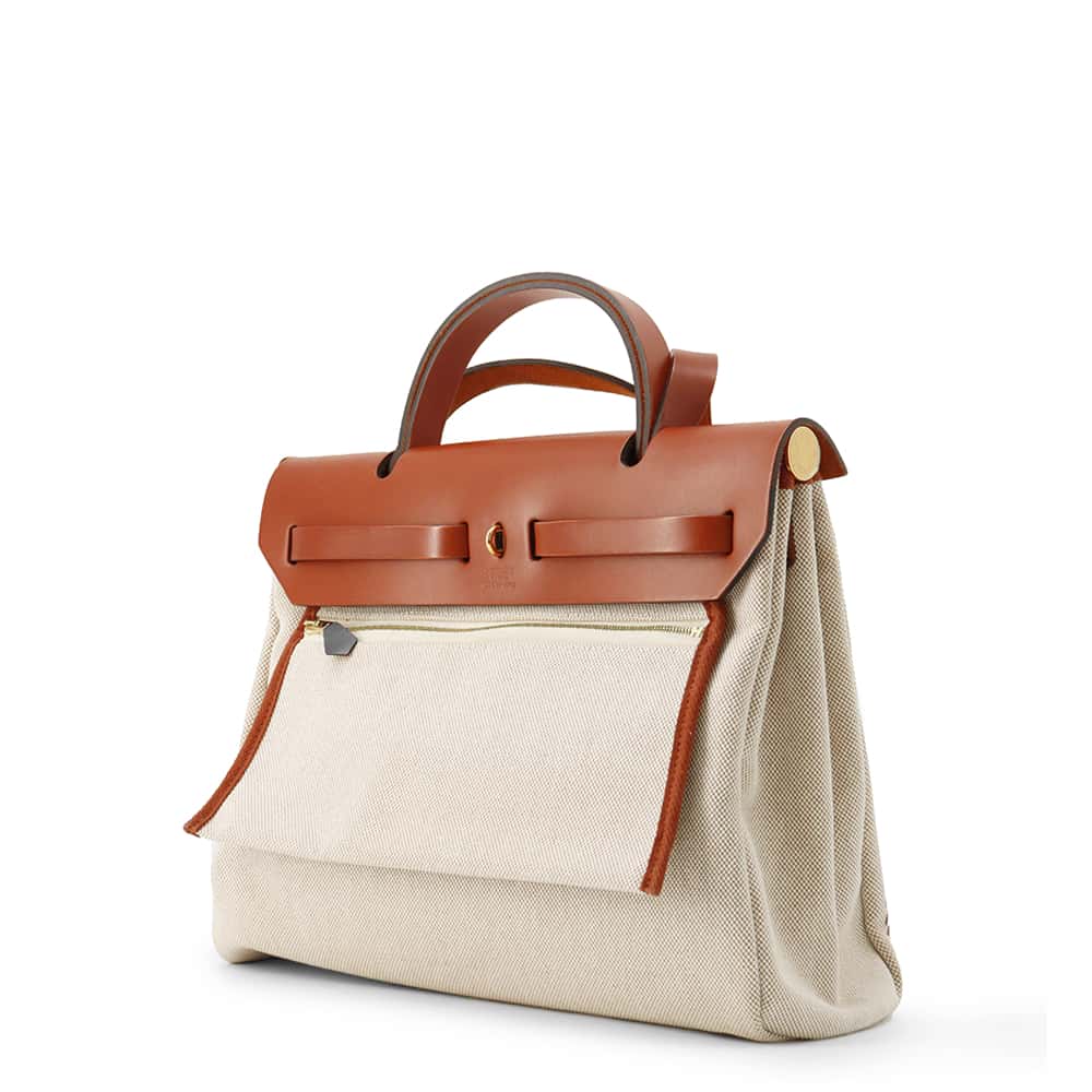 エルメス hermes エールバッグジップPM ルトゥルネ トワルアッシュ×レザー ベージュ シルバー金具 レディース