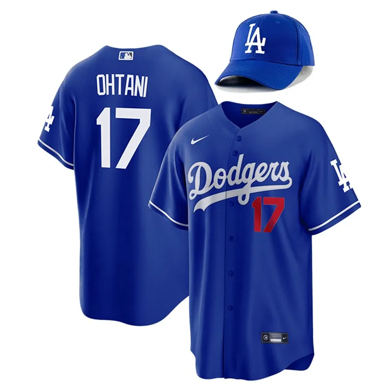 MLB 大谷翔平 ドジャース ユニフォーム +キャップ ブルー 2点セット
