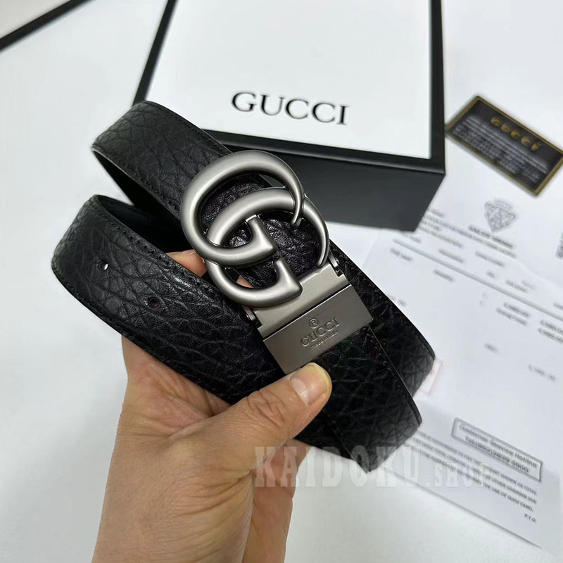 グッチ GUCCI マイクログッシ レザーベルト マットブラック メンズ