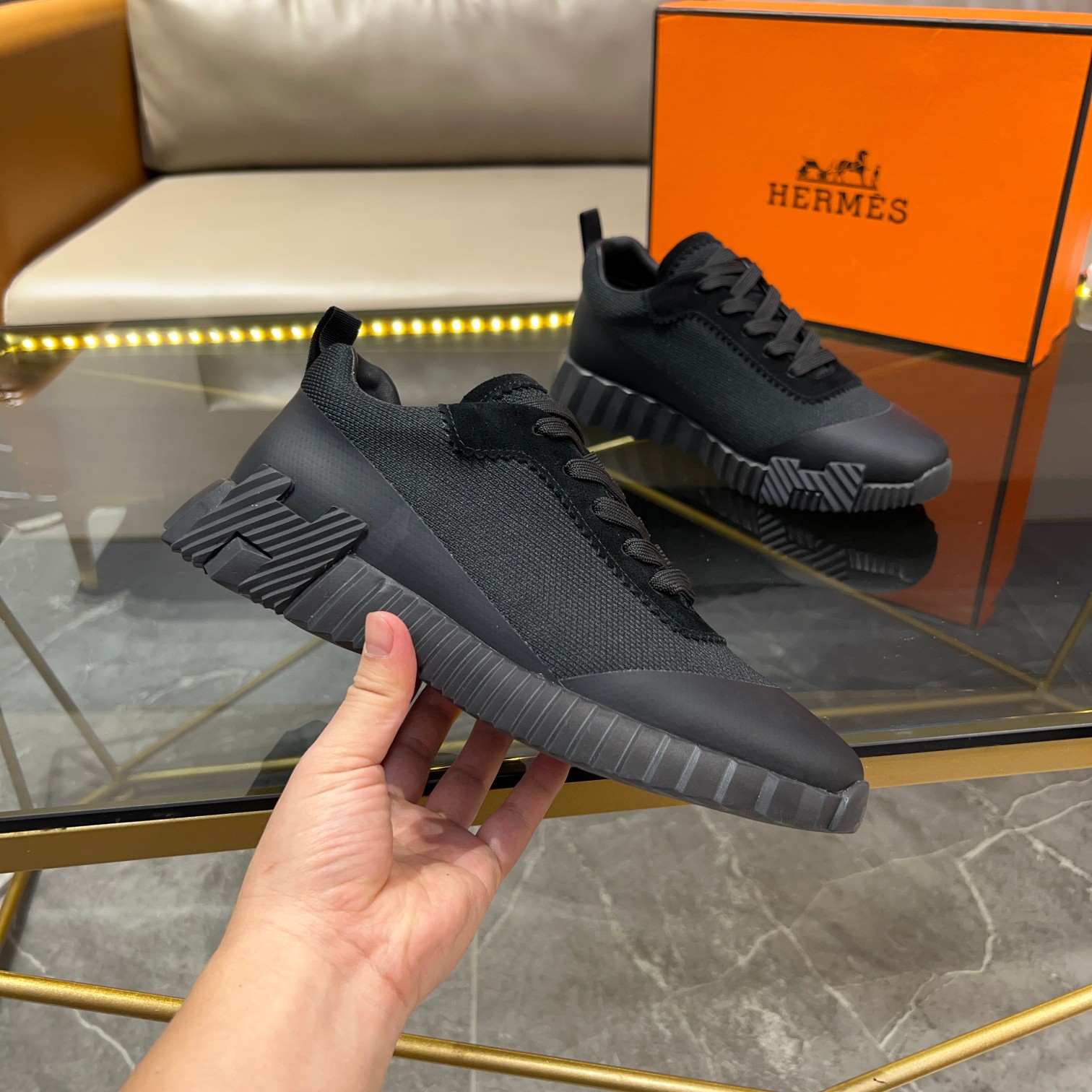 エルメス HERMES デパール Depart スニーカー シューズ レディース メンズ ブラック