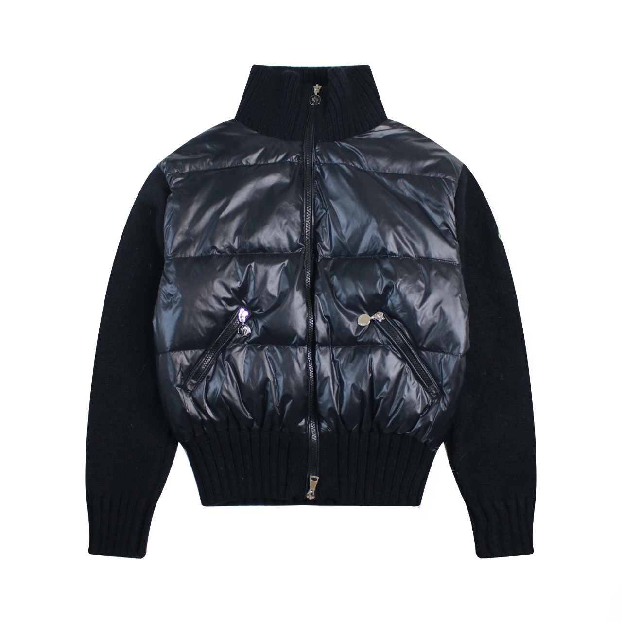 モンクレール（Moncler）スタンドカラー 純ウール ニット切り替え ダウンジャケット レディース 