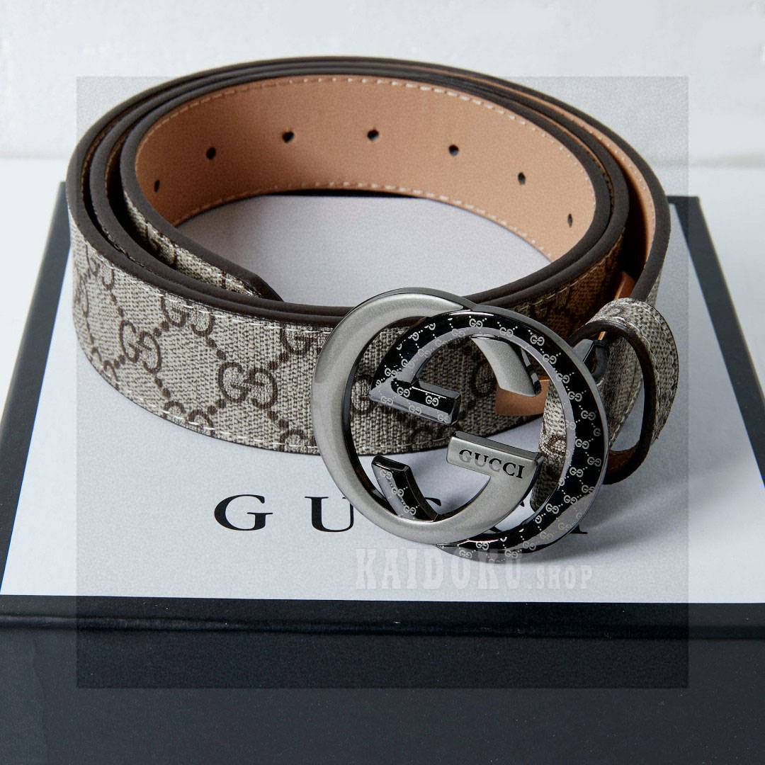 Gucci グッチ 牛革 GG スプリーム ベルト シルバーバックル メンズ