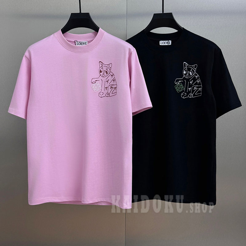 ロエベ LOEWE アナグラムキャット柄 Tシャツ 2色 メンズ＆レディース