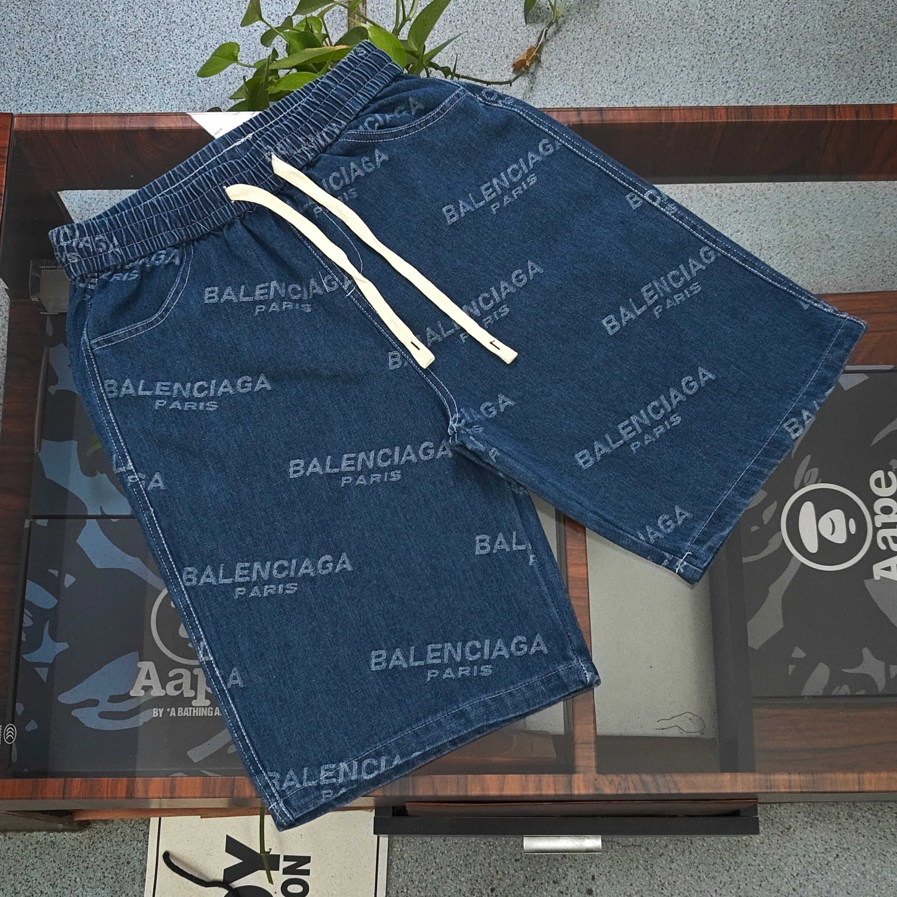 バレンシアガ Balenciaga クラシック モノグラムジャカード カジュアル デニムショートパンツ メンズ