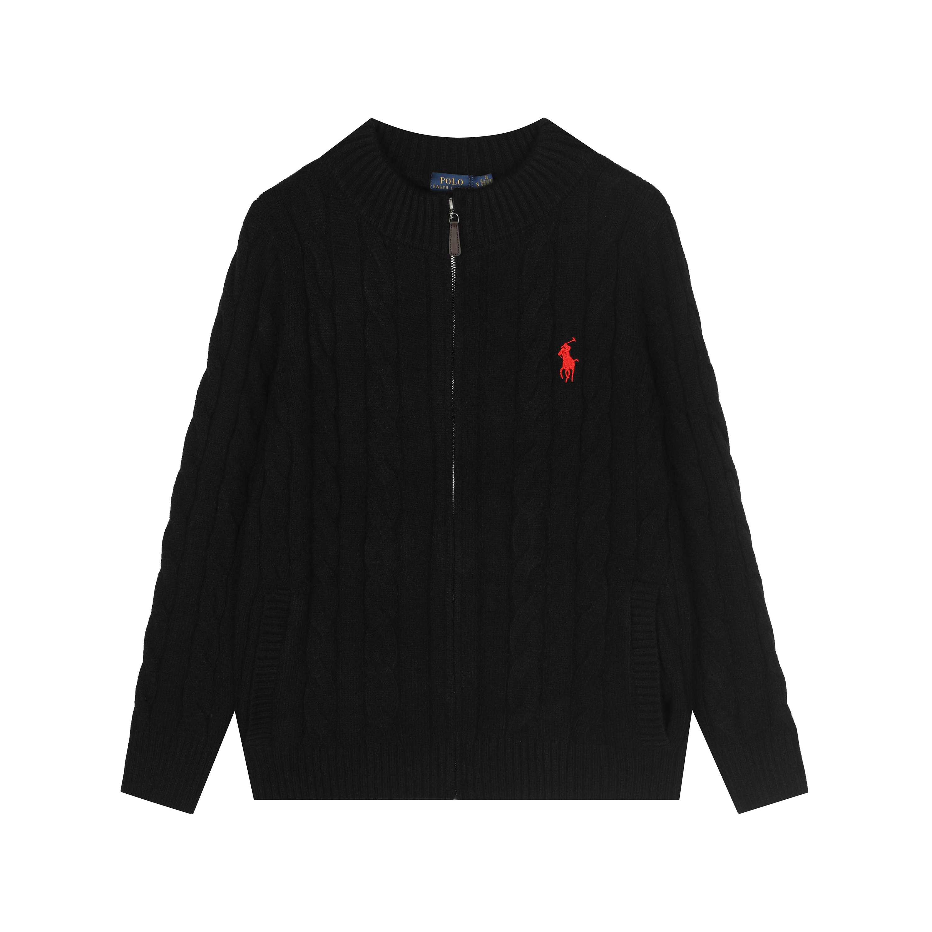 ラルフ ローレンRALPH LAUREN 2026 フルジップ 無地 ポニー刺繍ロゴ ケーブルニットセーター メンズ
