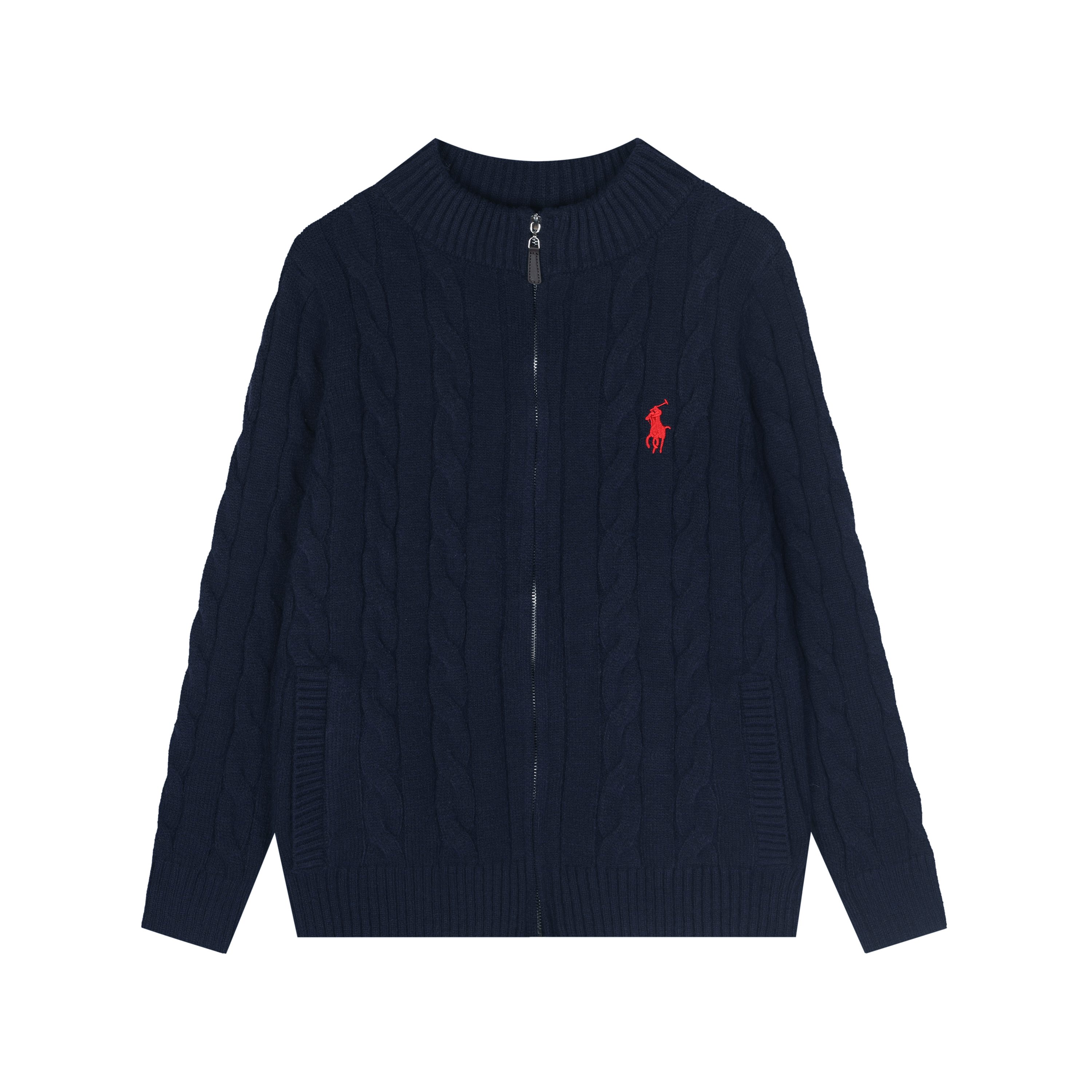 ラルフ ローレンRALPH LAUREN 2026 フルジップ 無地 ポニー刺繍ロゴ ケーブルニットセーター メンズ