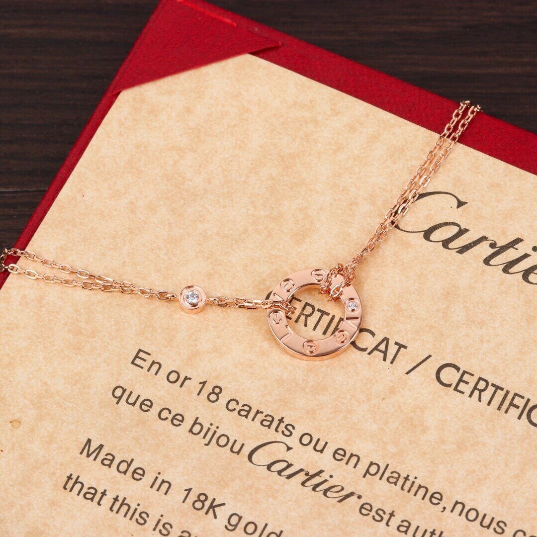 LOVE ネックレス、ダイヤモンド2個 2色