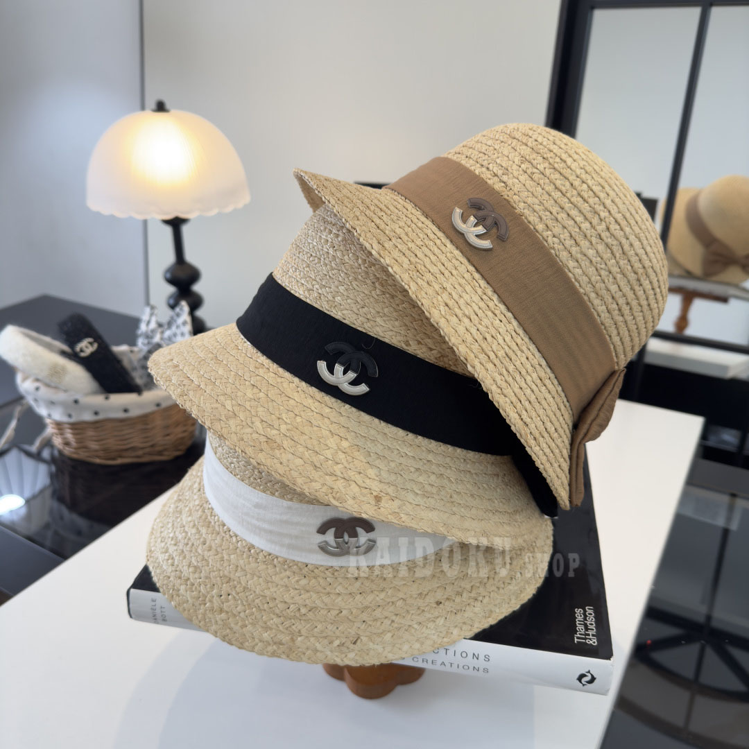 シャネル CHANEL リボン付きストローハット 麦わら帽子 レディース