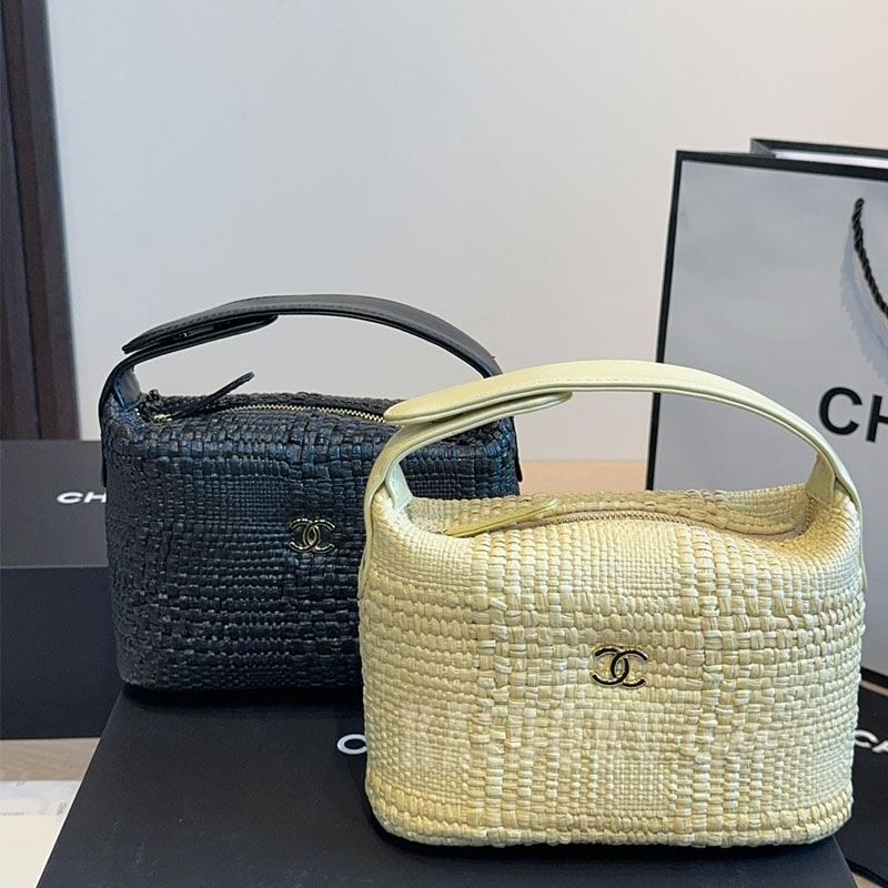 シャネル CHANEL ラフィア ミニハンドバッグ ダブル C ロゴ レディース