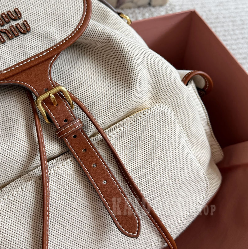 ミュウミュウ MIUMIU キャンバスxレザー バックパック リュックバッグ レディース