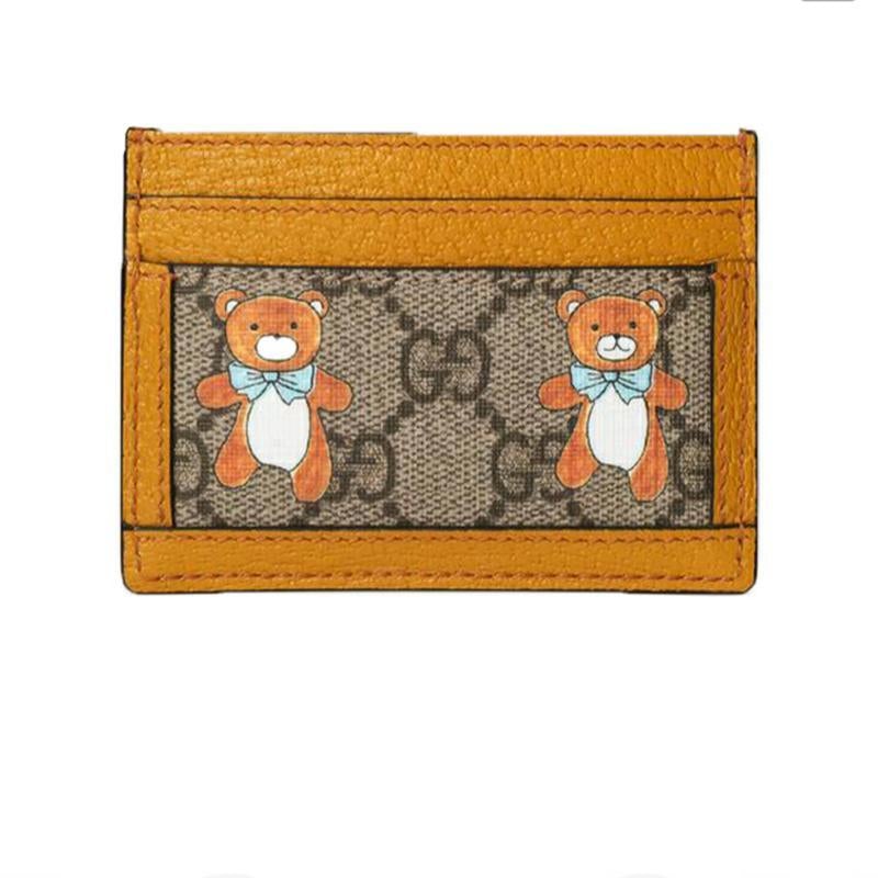 【GUCCI×KAIジョイントモデル】グッチ テディベアプリン トキャンバスとレザー カードケース ベージュ エボニー
