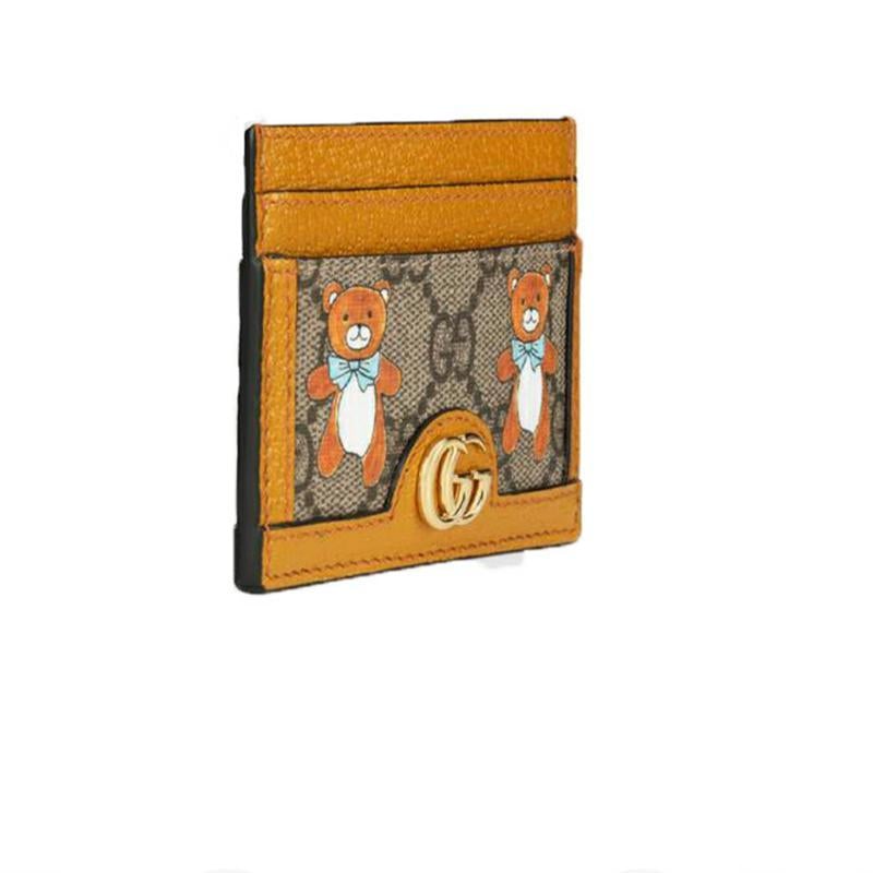 【GUCCI×KAIジョイントモデル】グッチ テディベアプリン トキャンバスとレザー カードケース ベージュ エボニー