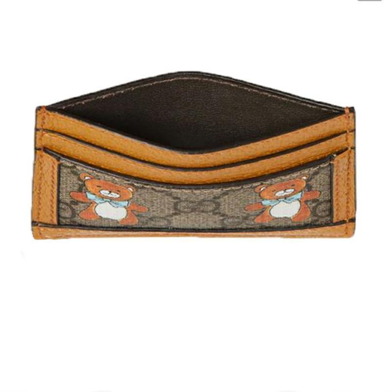 【GUCCI×KAIジョイントモデル】グッチ テディベアプリン トキャンバスとレザー カードケース ベージュ エボニー