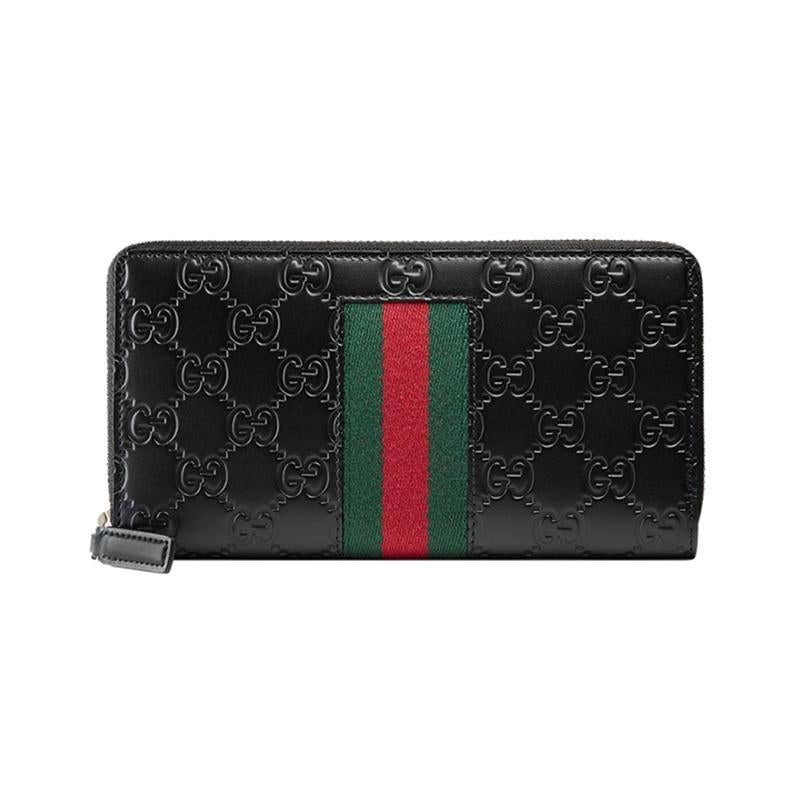 GUCCI(グッチ) グッチ シグネチャー レザー ウェブ ジップアラウンドウォレット 長財布
