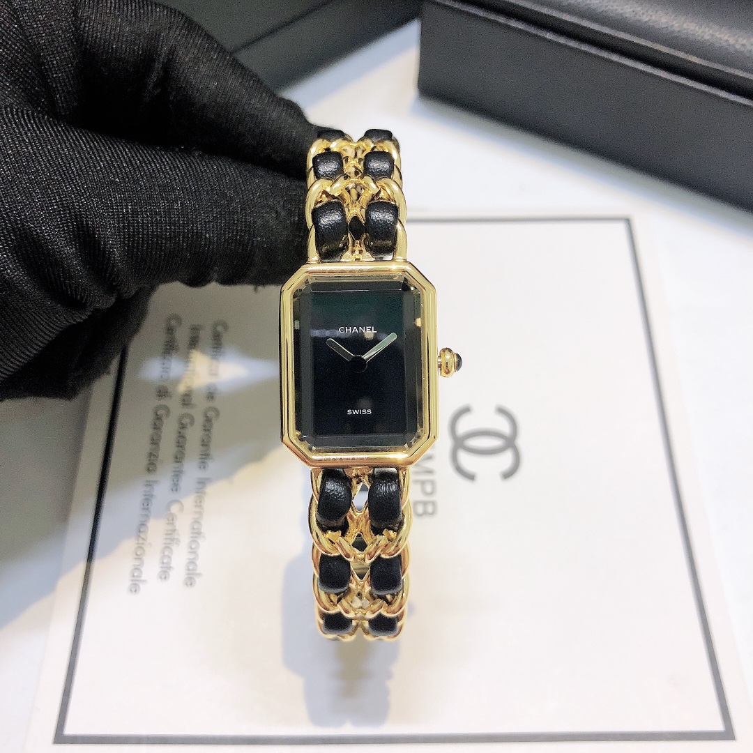 シャネル CHANEL プルミエール ブラック ゴールド カットガラス 腕時計 レディース