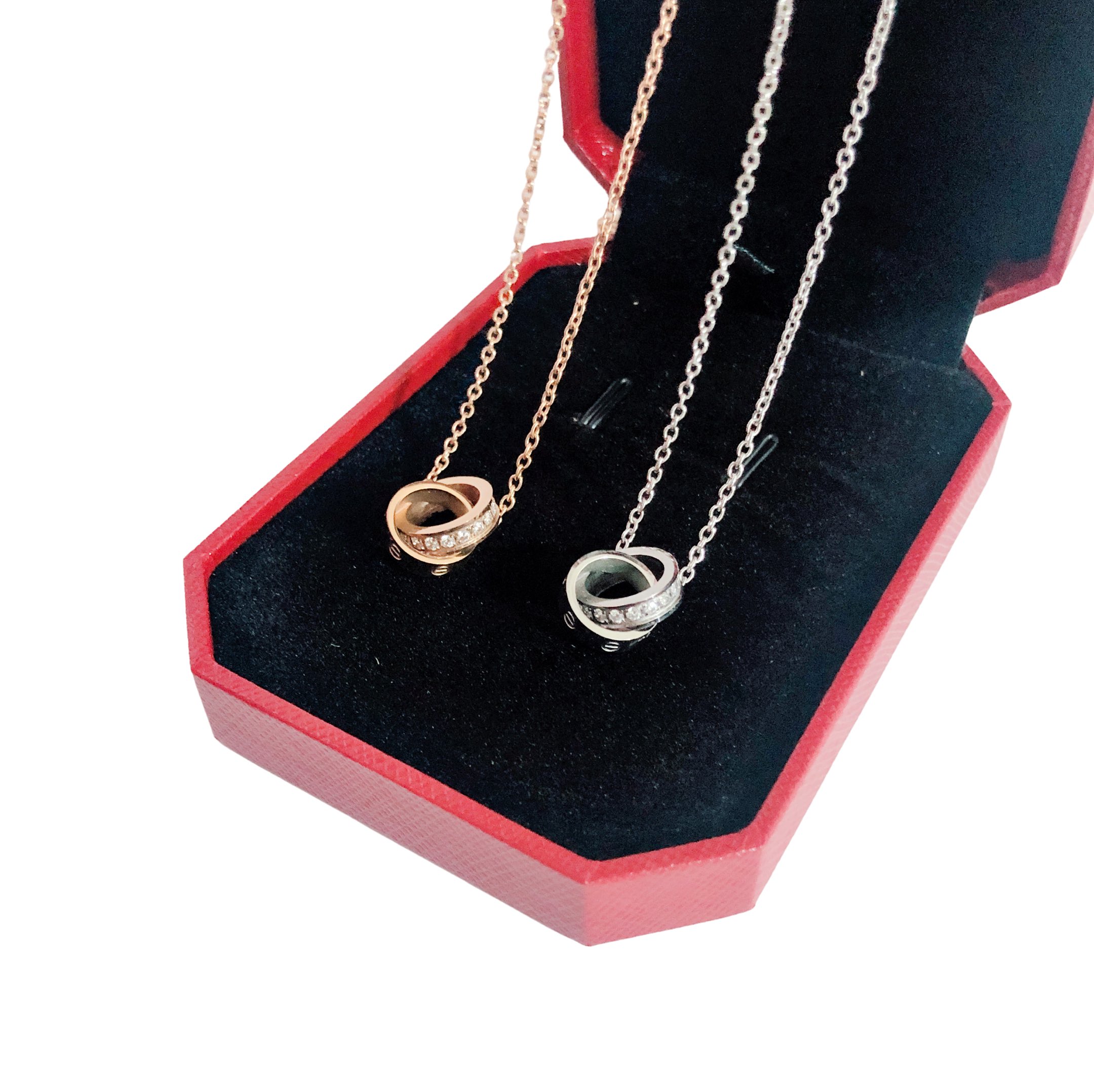 カルティエ Cartier ダブルリング セットダイヤ ネックレス 2色レディース
