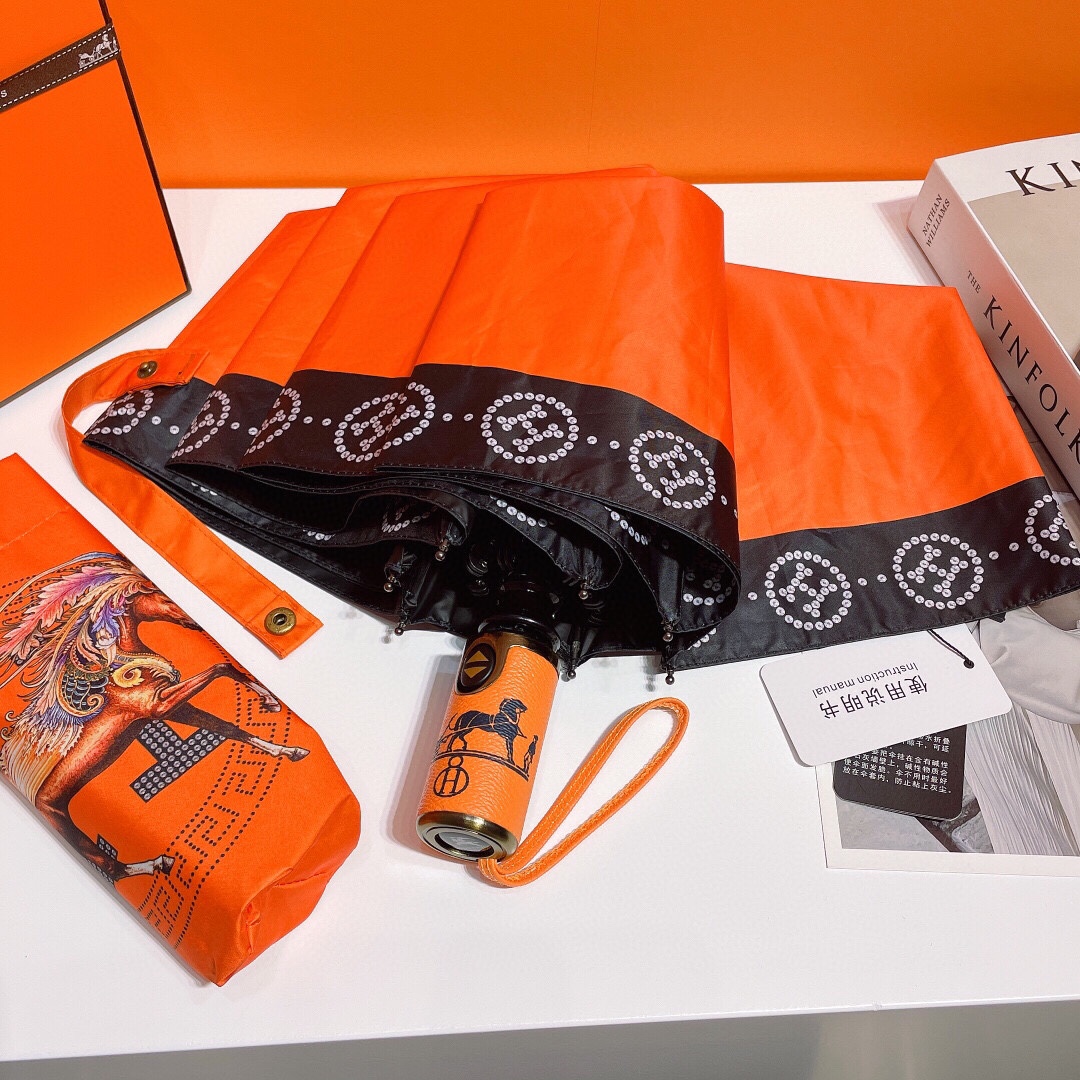 エルメス（HERMES）晴雨兼用 傘 日傘 自動折り 5折りたたみ傘 オシャレ レディース
