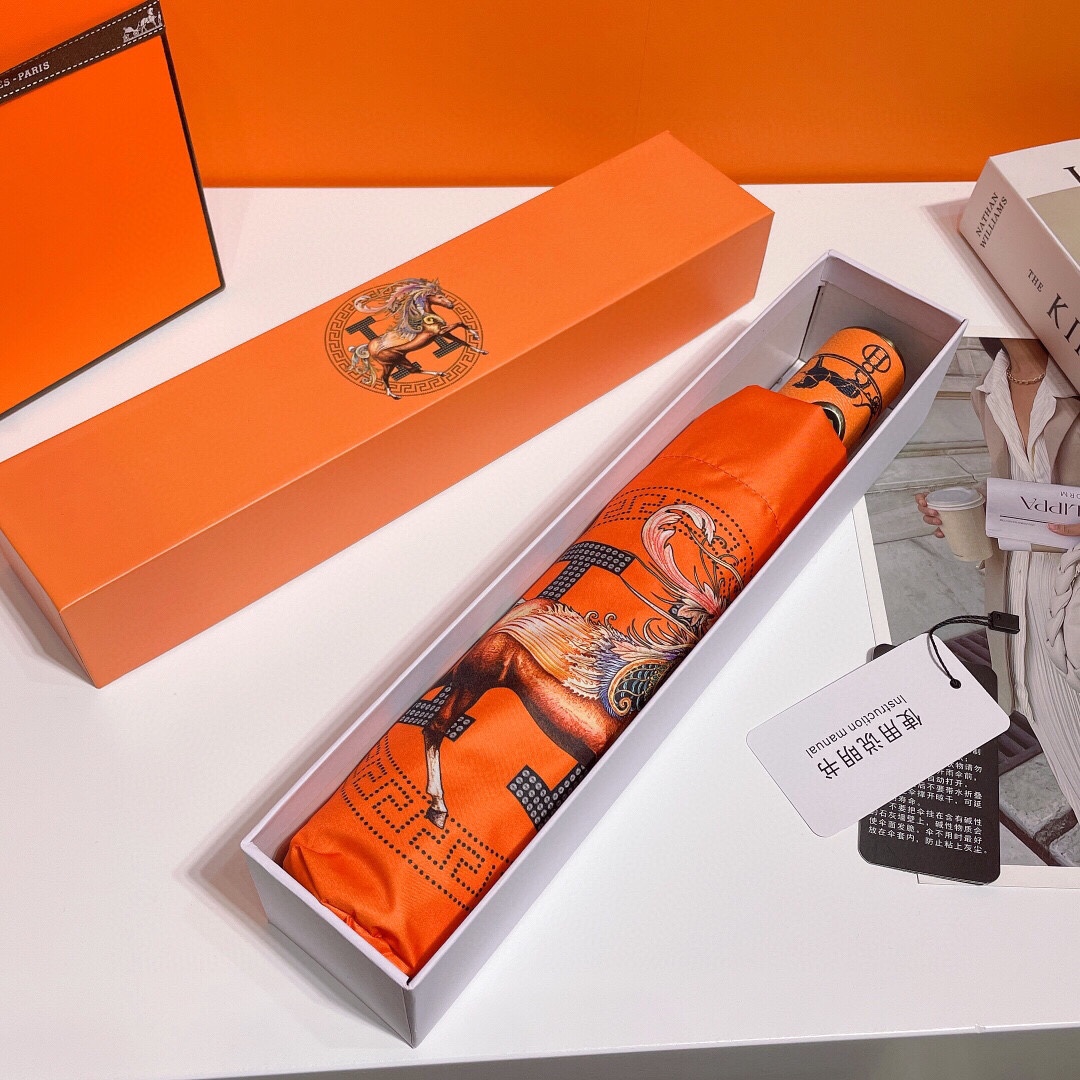 エルメス（HERMES）晴雨兼用 傘 日傘 自動折り 5折りたたみ傘 オシャレ レディース