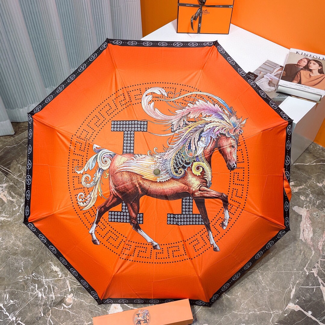 エルメス（HERMES）晴雨兼用 傘 日傘 自動折り 5折りたたみ傘 オシャレ レディース
