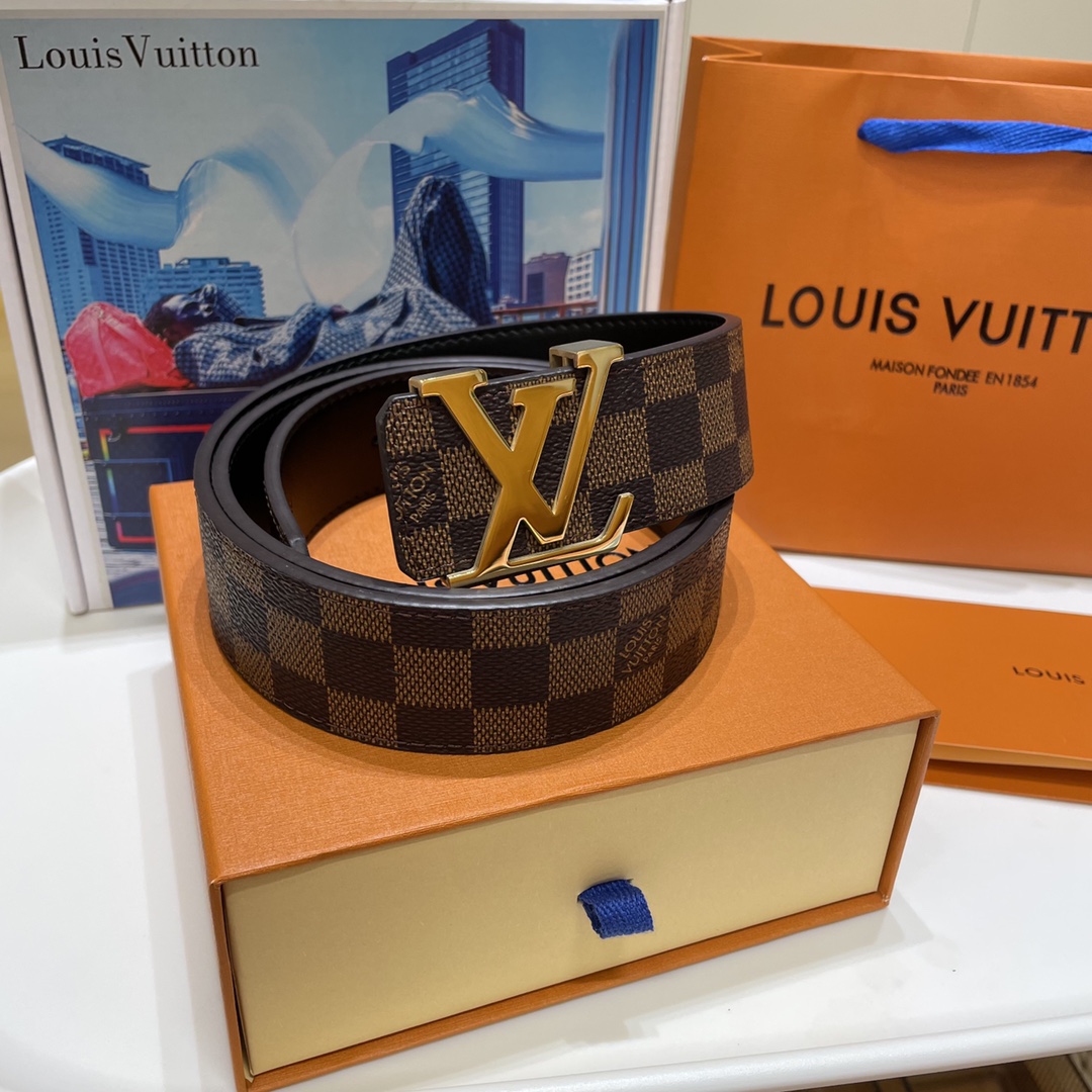 Louis Vuitton ルイヴィトン 牛革 ベルト ダミエ ベルト・LVイニシャル メンズ