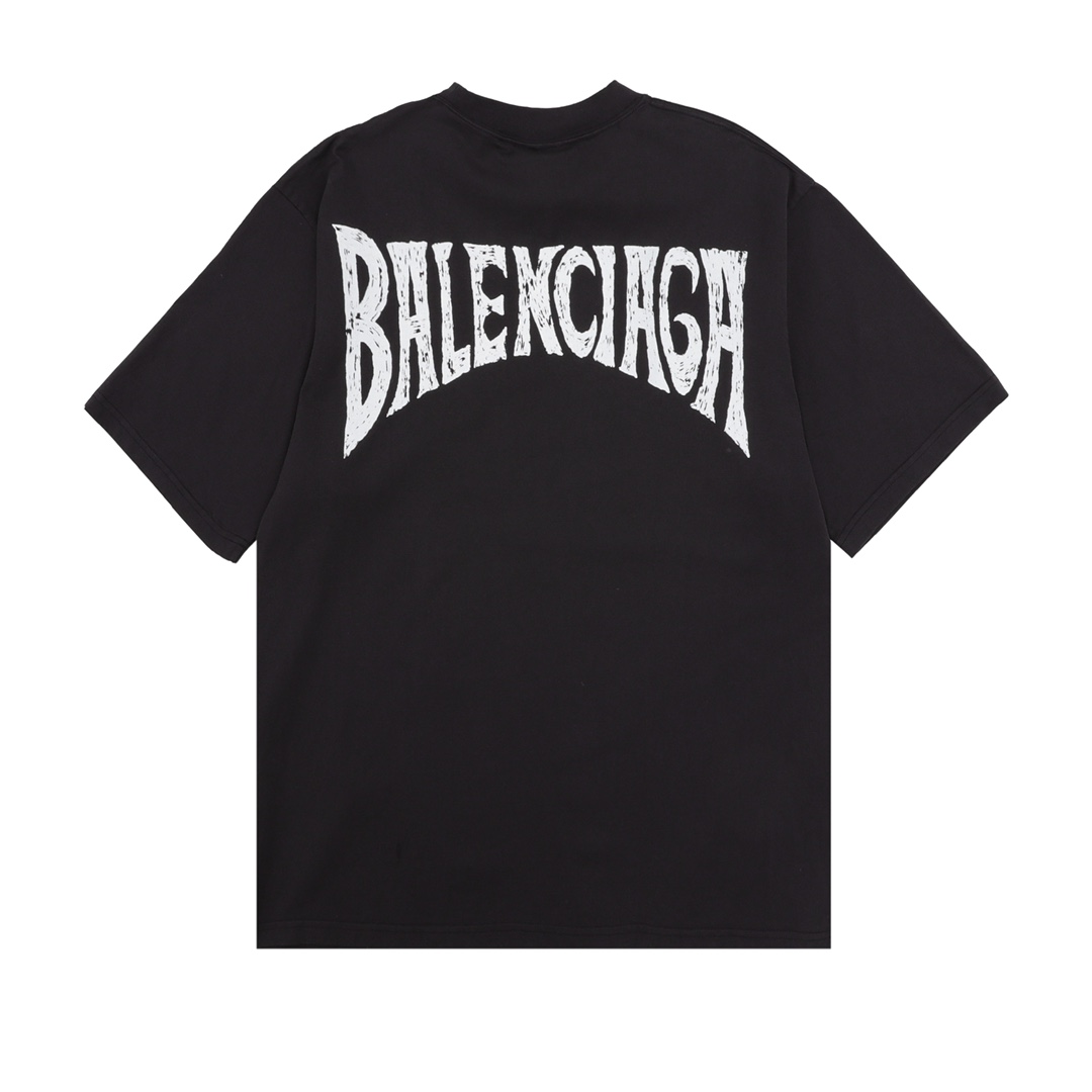 Balenciaga(バレンシアガ) 背中に手描きの文字 ラウンドネック 半袖 Tシャツ レディース&メンズ