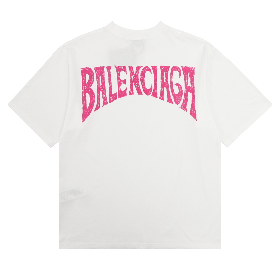 Balenciaga(バレンシアガ) 背中に手描きの文字 ラウンドネック 半袖 Tシャツ レディース&メンズ