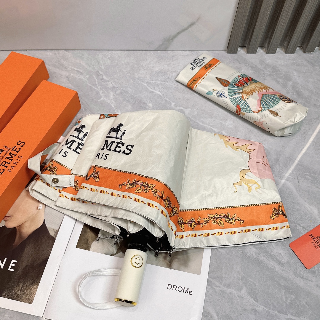 エルメス（HERMES）晴雨兼用 傘 日傘 自動折り たたみ傘 レディース メンズ