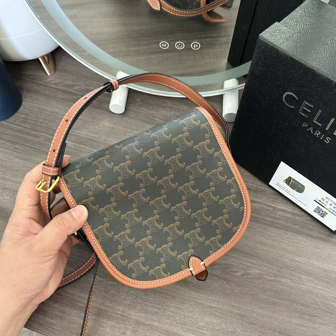 CELINE ミニ ブザス / トリオンフキャンバス＆カーフスキン タン レディース