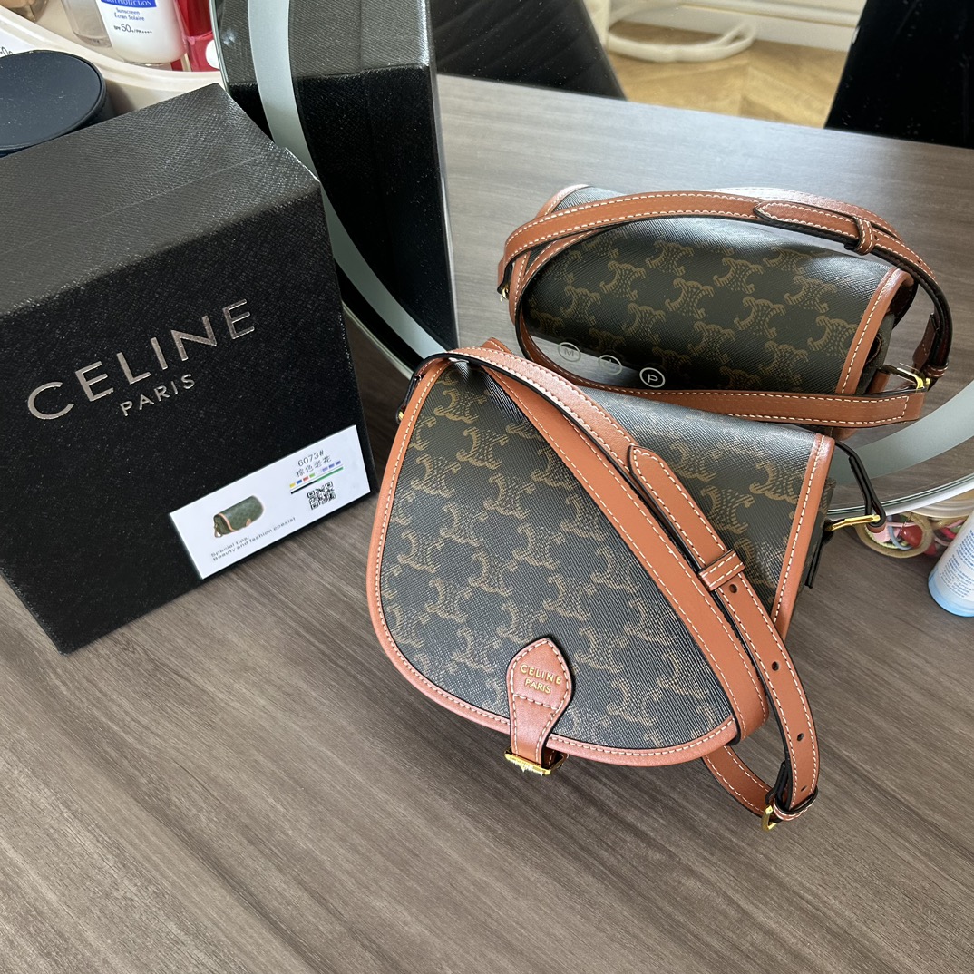CELINE ミニ ブザス / トリオンフキャンバス＆カーフスキン タン セリーヌ/ショルダーバッグ/ミニ ブザス/トリオンフキャンバス